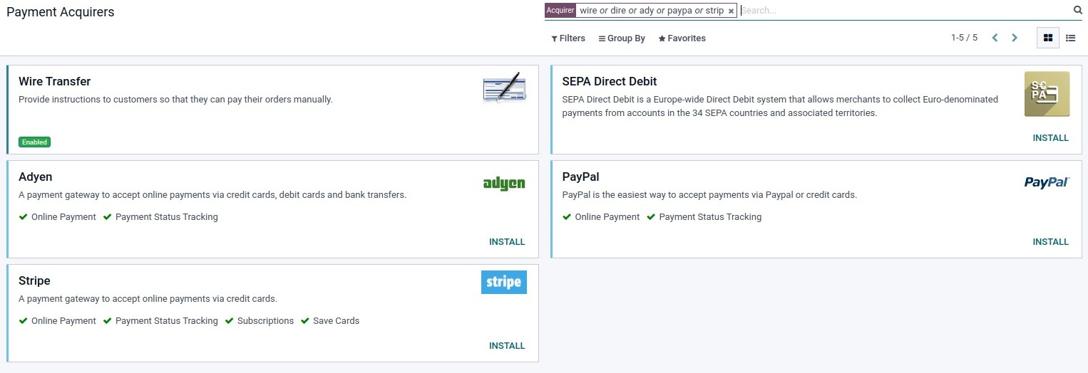 Odoo eCommerce Payment Acquirers